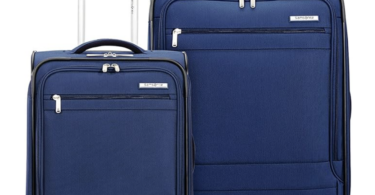a blue suitcases with wheels